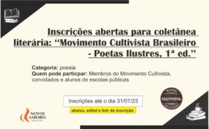 Inscrições abertas para a nova coletânea literária do Mov. Cultivismo Brasileiro, participe!
